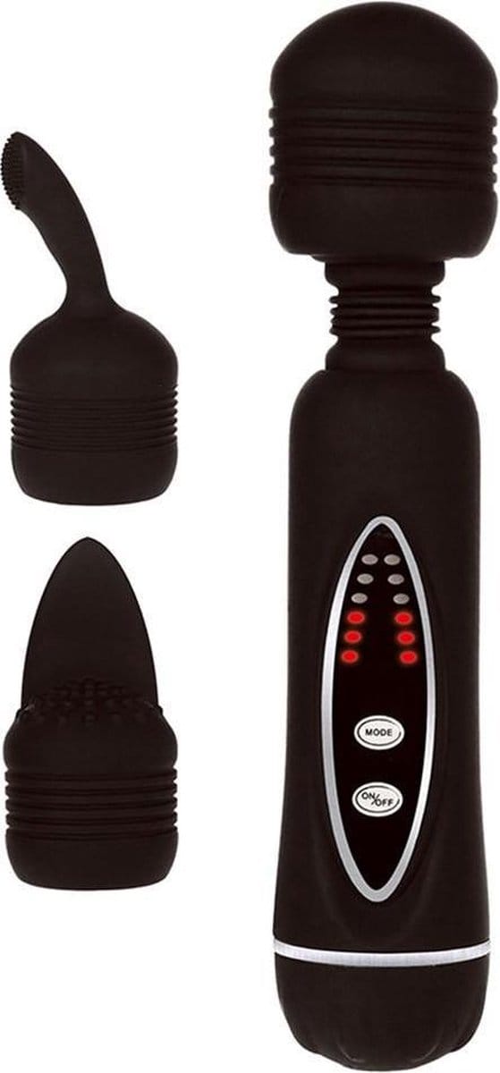 POWER Wand Vibrator met 2 verwisselbare koppen - zwart