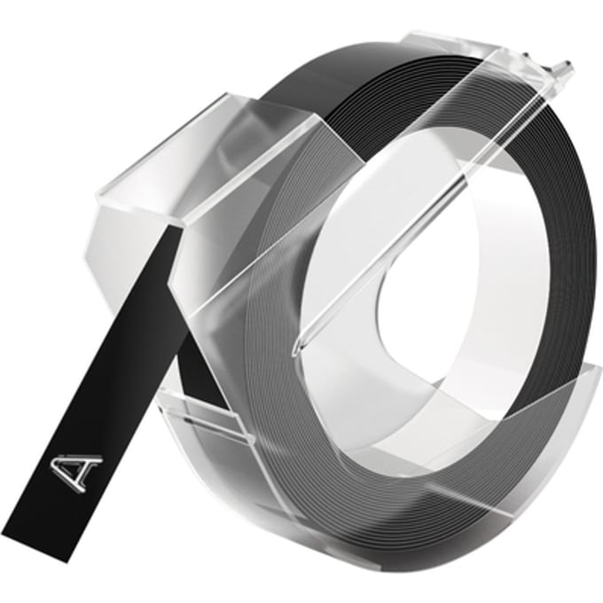 Reliëftape Dymo embossing plastic 9mm wit op zwart
