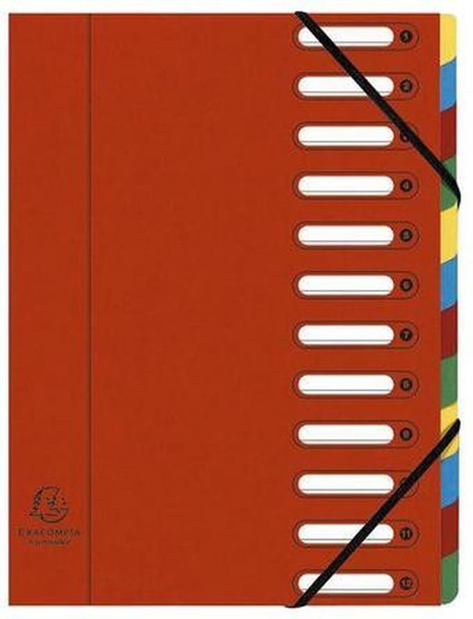 Exacompta Sorteermap HARMONIKA® met uitrekbare rug en uitgesneden vensters - 12 indelingen - Rood - 55125E