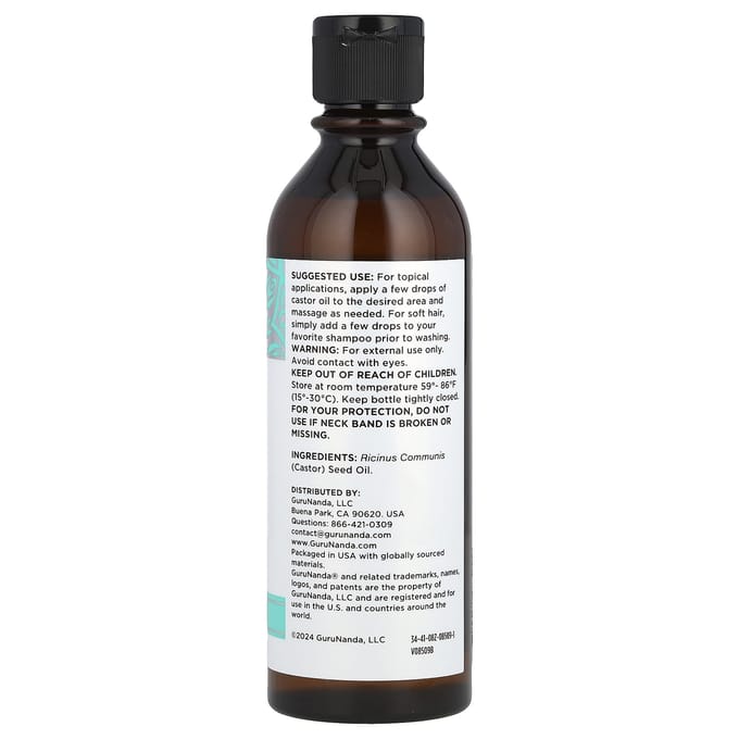 GuruNanda, Huile de Ricin Pressée à Froid, 8 fl oz (237ml) white