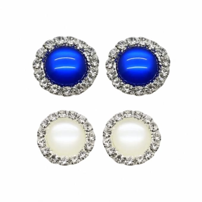 2 Paar Clip oorbellen-Koningsblauw-Wit-1.5 cm