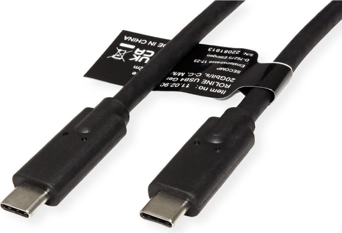 ROLINE USB4 Gen3x2 Kabel, C-C, M/M, 4K UHD-1, 20Gbit/s, 100W, zwart, 2 m