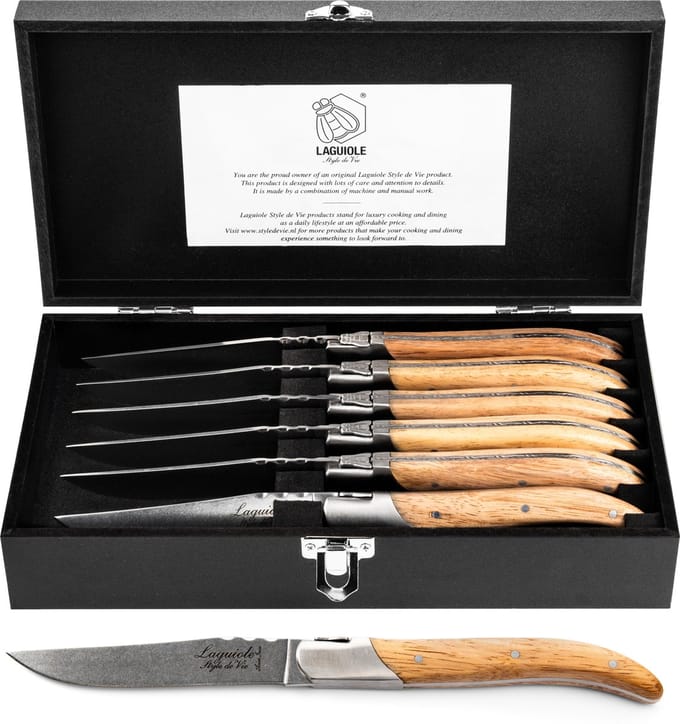 Laguiole Style de Vie Steakmessenset Luxury Line - 6-delig - eikenhout - Stonewash