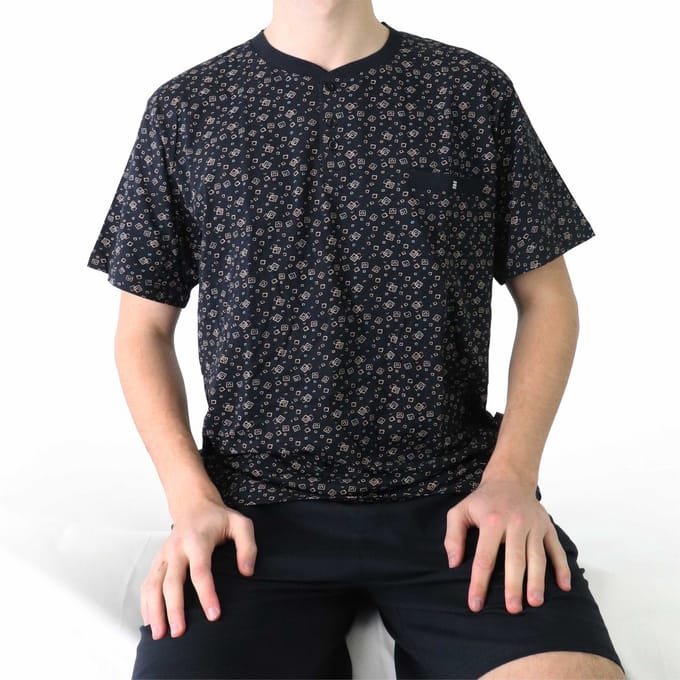 MEQ Heren Shortama - Geometrisch Patroon - Navy Blauw - Maat S