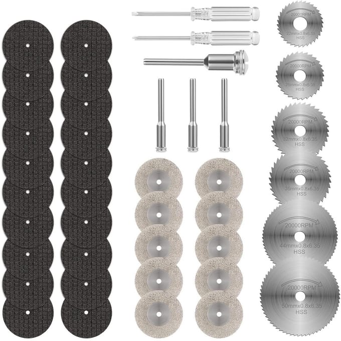 Set van 36 Mini HSS Cirkelzaagbladen met Accessoires voor Hout, Metaal en Steen