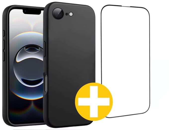 Hoesje en Screenprotector Combi Geschikt Voor iPhone 17e / 16e - Zwart Hoesje + Premium Screenprotector