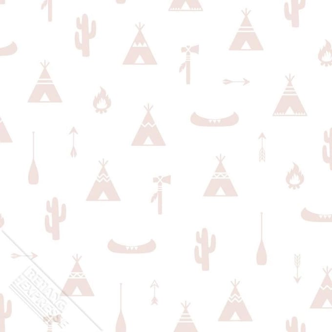 INGK Behang - Puck & Rose - Kinderbehang - Tipi Wit/Roze