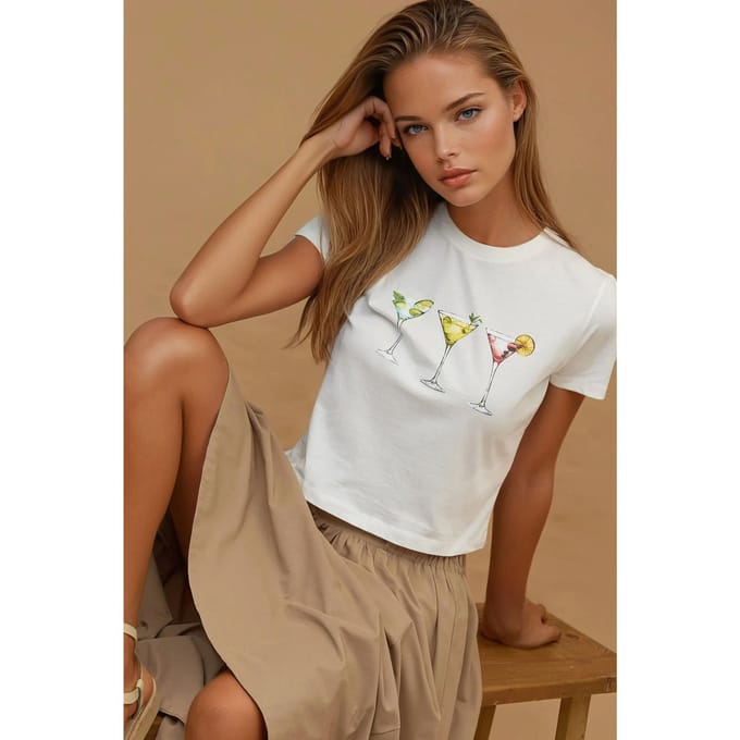 Geprinte Regular Fit Crew Neck 100% Katoenen Crop T-shirt