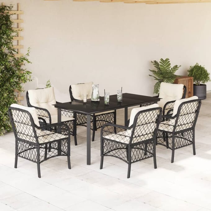 vidaXL - 7-delige - Tuinset - met - kussens - poly - rattan - zwart