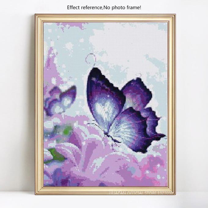Peinture Diamant Papillon et Fleur Strass Rond Complet Broderie Diamant 20X30CM gray