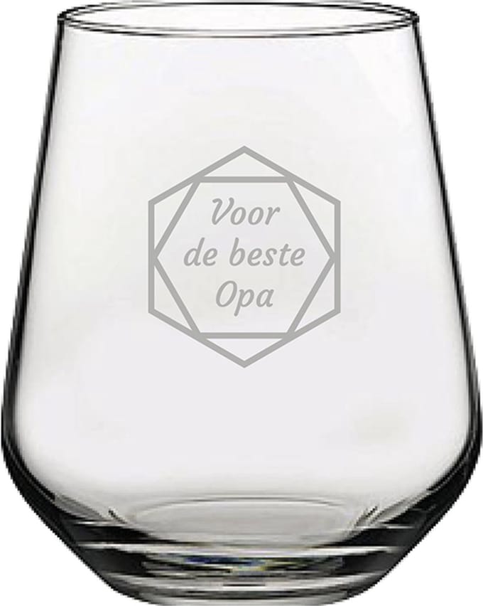 Gegraveerde Drinkglas 42,5cl voor de beste Opa in hexagon