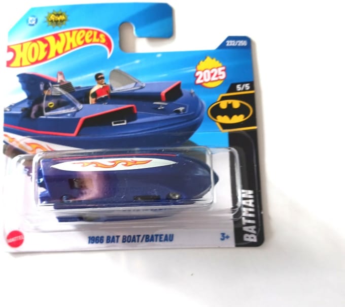 HOT WHEELS 1966 BAT BOAT/ BOOT/ BATEAU BLUE 232/250 HW BATMAN 5/5 1:64 SHORT CARD 2025