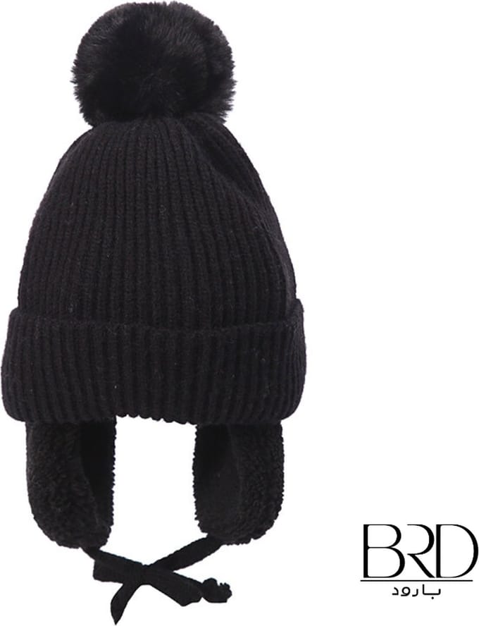 BRD® Kindermuts Zwart - Gevoerd met Oorkleppen - Pompon - One Size