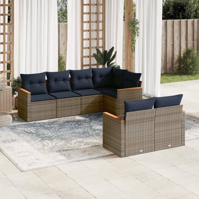 vidaXL - 7-delige - tuinbankset - met - kussens, - grijs - polyrotan