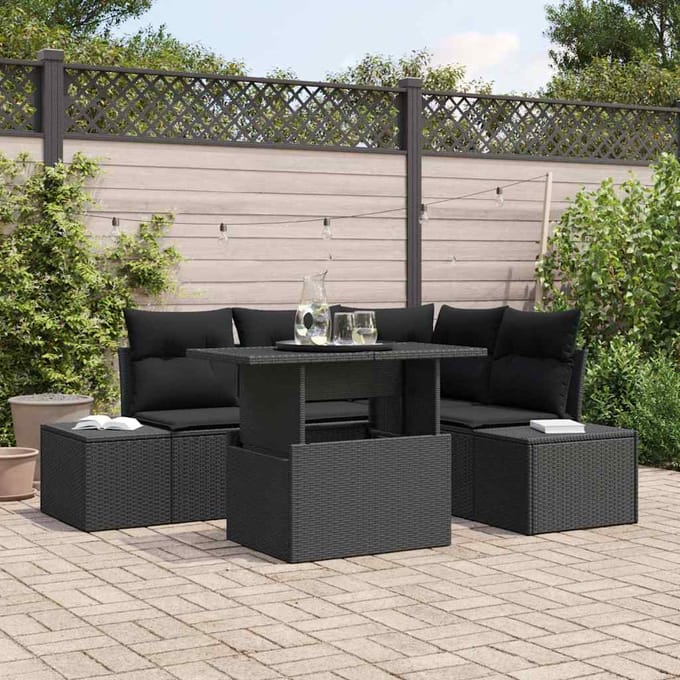 vidaXL - Tuinbank - Set - 5 - st - Zwart - poly - rattan