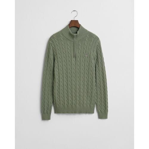 Gant Trui Allover Cable Knit Cotton Half Zip Kalamata Green / male