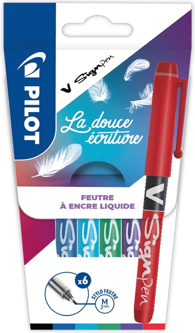 PILOT V Sign Pen, 6 stuks in blister
