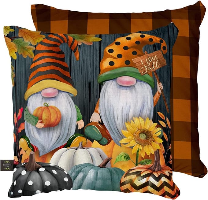 Decoratief Sierkussen Herfst Pompoen Tuinkabouters 43x43 cm Binnen Buiten