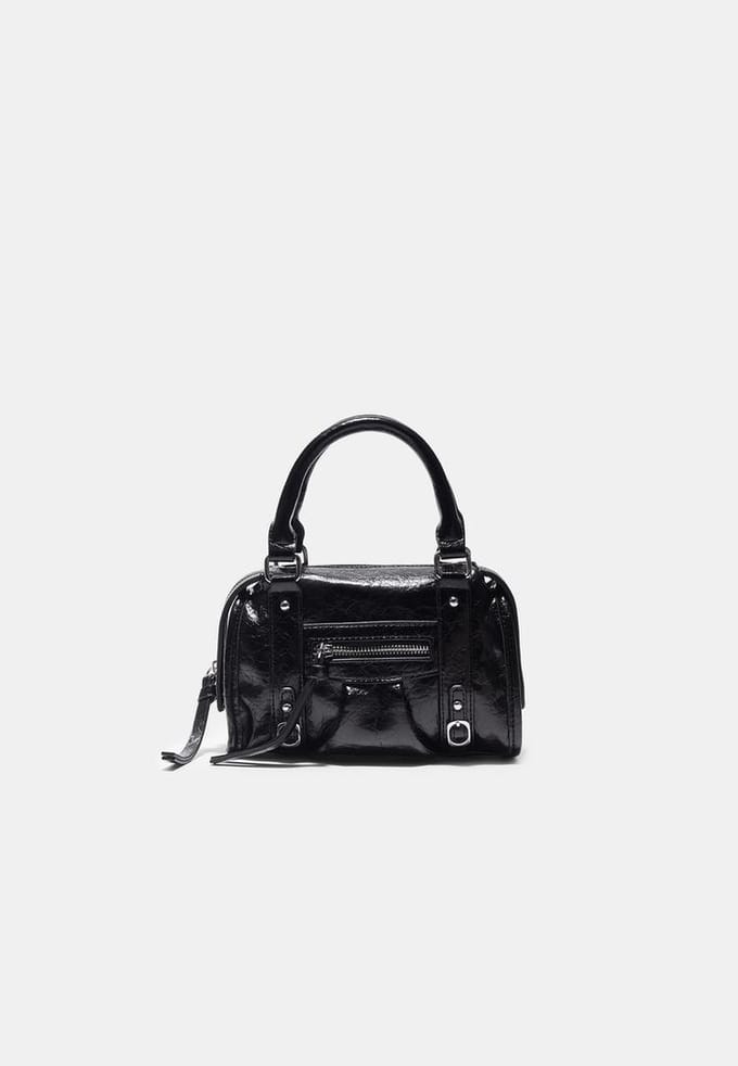 Stradivarius Bowling schoudertas met leereffect  Zwart OS