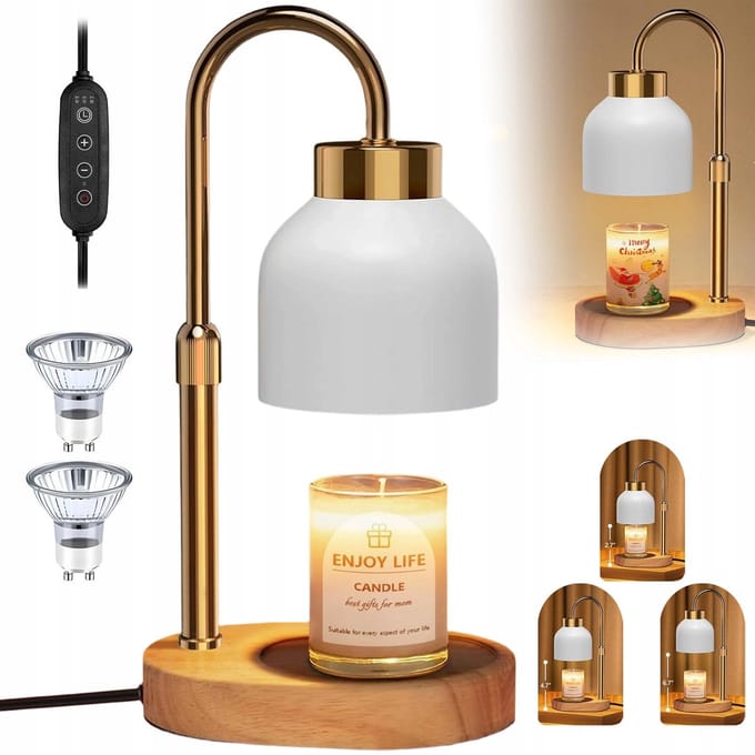 Candle Warmer Lamp Dimbaar - 4 Standen Timer - Elektrische Kaarsverwarmer - Hout - Wit