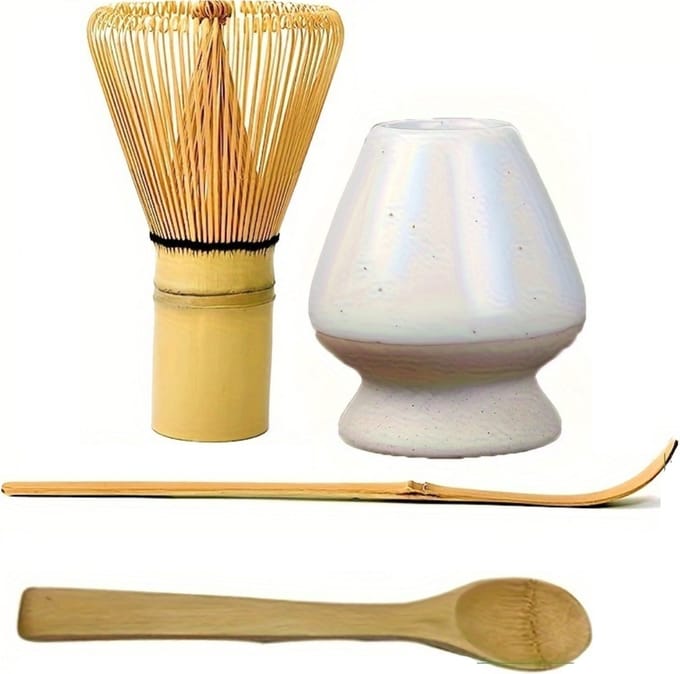 Nivard Matcha Set - Starterkit - Klopper - Matcha Thee Set - Matcha Whisk - 4 stuk - Wit