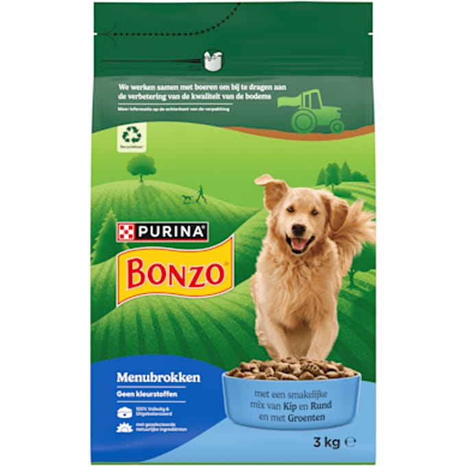 Bonzo Menubrokken Kip&Rund&Groente - Hondenvoer - 3 kg