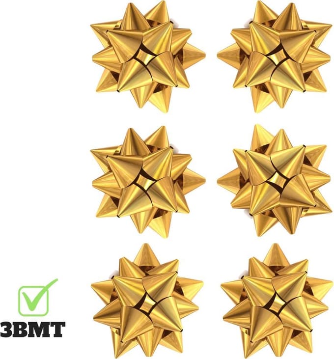 Set van 6 Gouden Cadeau Strikken – Zelfklevend – Diameter 7 cm – Kunststof – 3BMT®