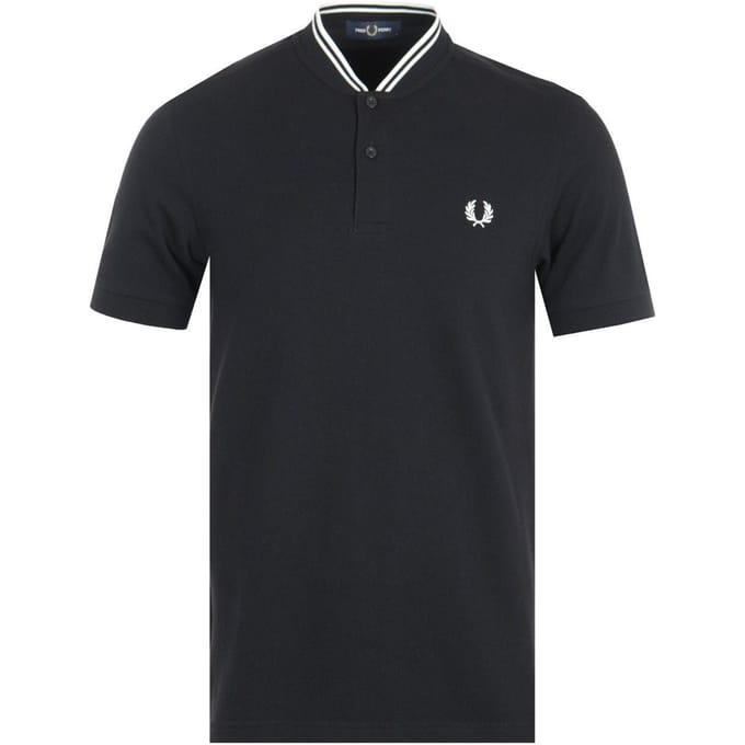 Men's Fred Perry Bomber Collar Pique Polo Shirt in Black