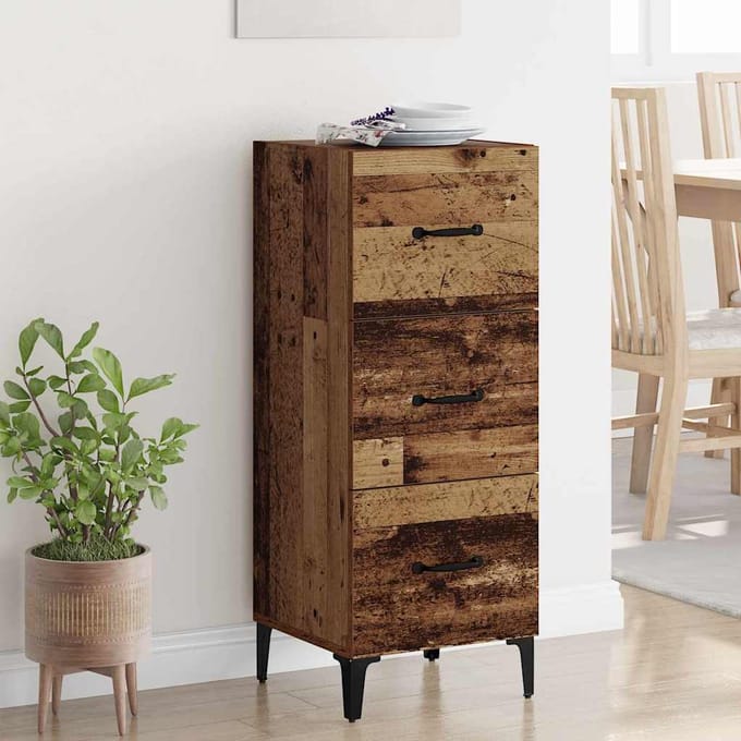 vidaXL - Dressoir - Oud - Hout - 34,5 - x - 34 - x - 90 - cm - Bewerkt - hout