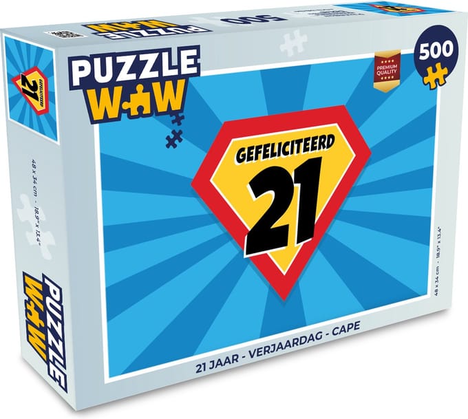 Puzzel 21 jaar - Verjaardag - Cape - Legpuzzel - Puzzel 500 stukjes