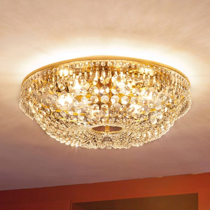 ORION Ronde kristallen plafondlamp SHERATA, goud, 55 cm