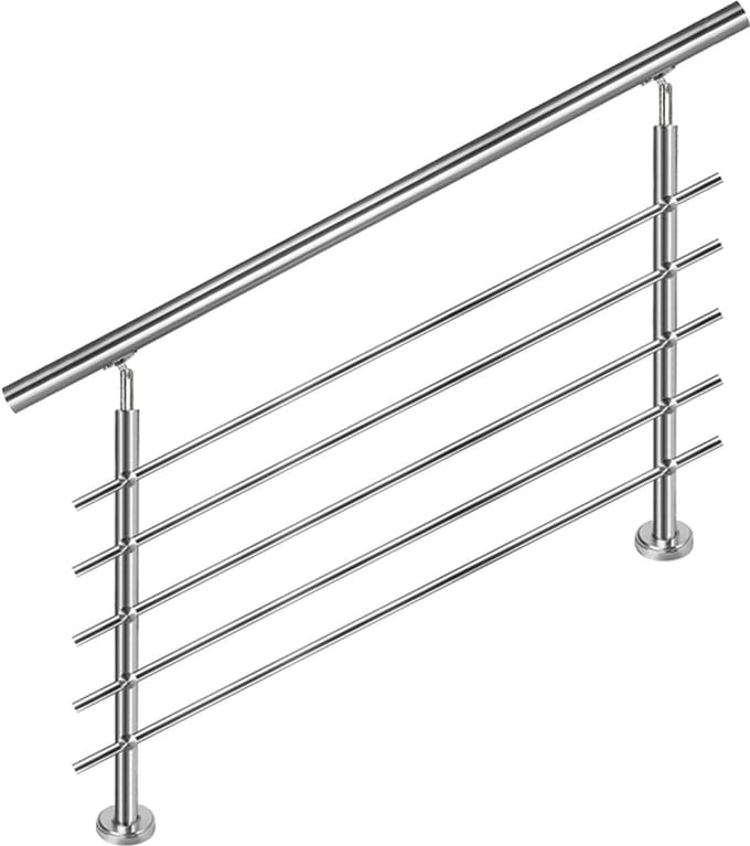 RVS Trapleuning Balkonleuning – 150cm – Verstelbaar – Ø42mm – Met 5 Dwarsbalken – Binnen & Buiten