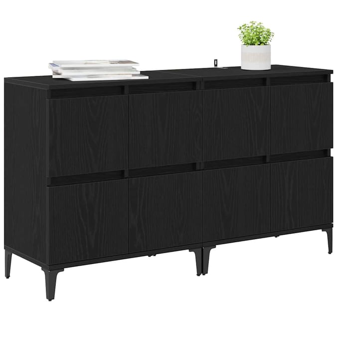 vidaXL - Dressoirs - 2 - st - Zwart - Eiken - 60 - x - 35 - x - 70 - cm - Bewerkt - hout
