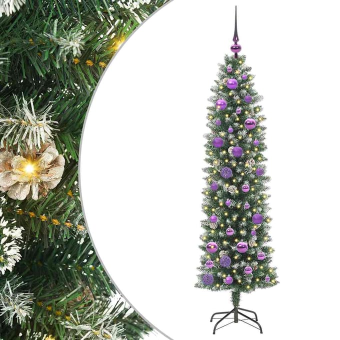 vidaXL Kunstmatige slanke kerstboom Groen en Wit 150 cm
