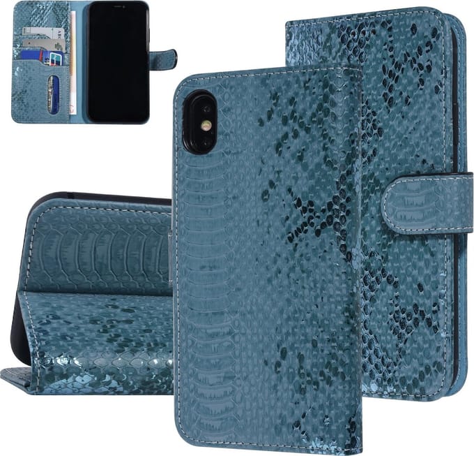 UNIQ Accessory Turquoise Slangenleer hoesje voor iPhone Xs Max - Book Case
