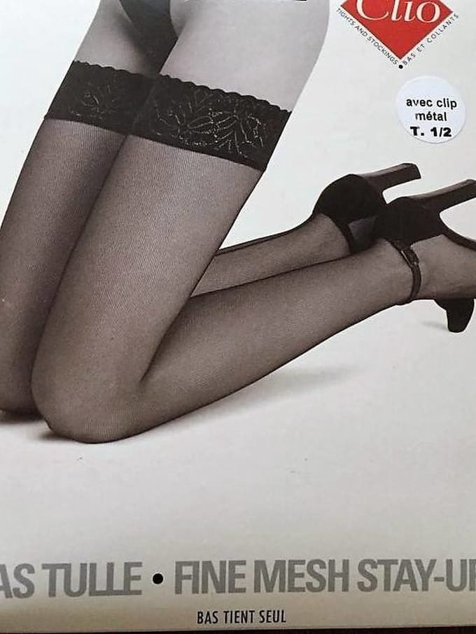 Clio Hold Ups - Hold Up Kousen - Fine Mesh - Naad - Clips - T1/2 - S/M - Zwart