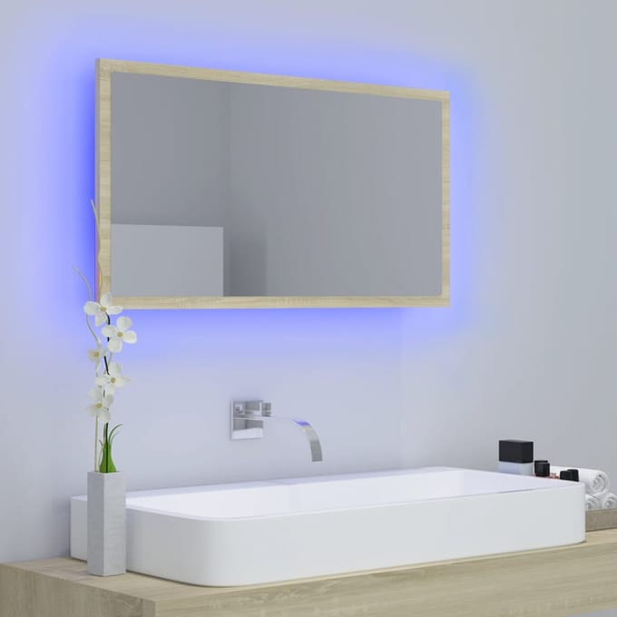 vidaXL - Badkamerspiegel - LED - 80x8,5x37 - cm - acryl - sonoma - eikenkleurig