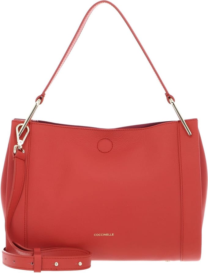 COCCINELLE Leren Schoudertas Wallace Handbag Double Grainy Leather Grena. Red / Rosew Lichtrood