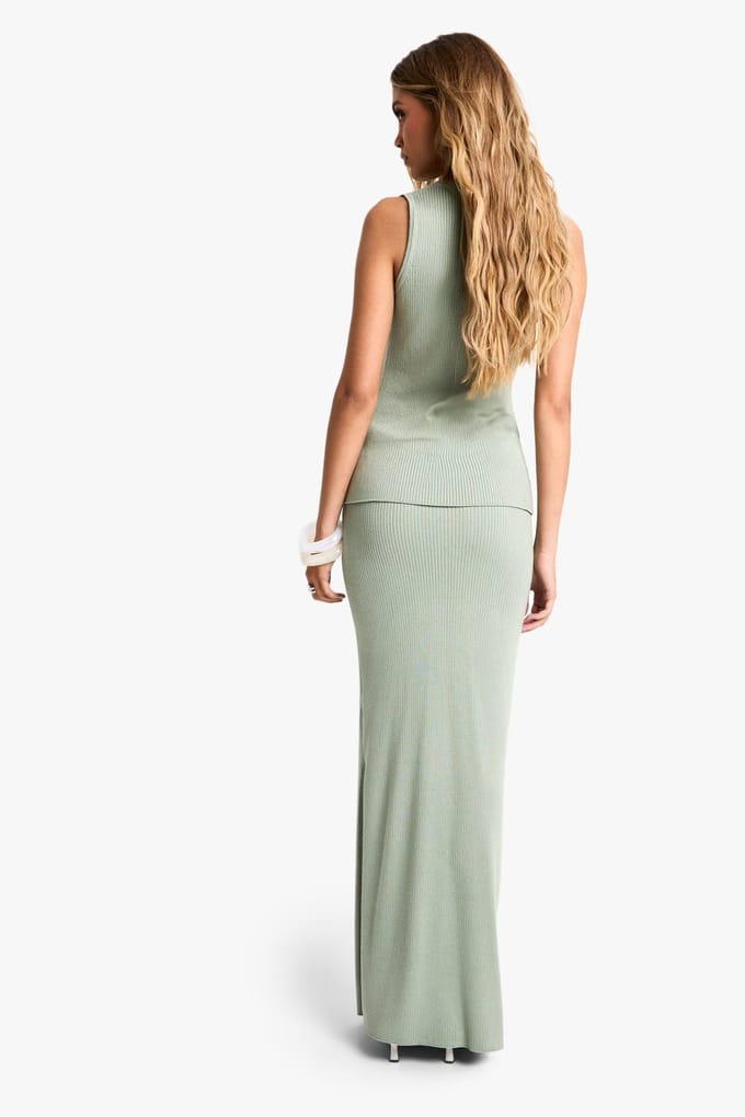 boohoo Dames Premium geribbelde gebreide longline vest en maxi rok set | Verstandig | Maat: Medium