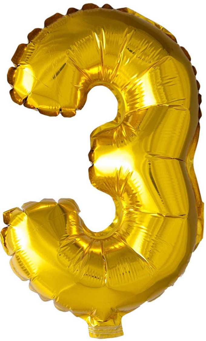Folieballon cijfer 3 goud 41 cm