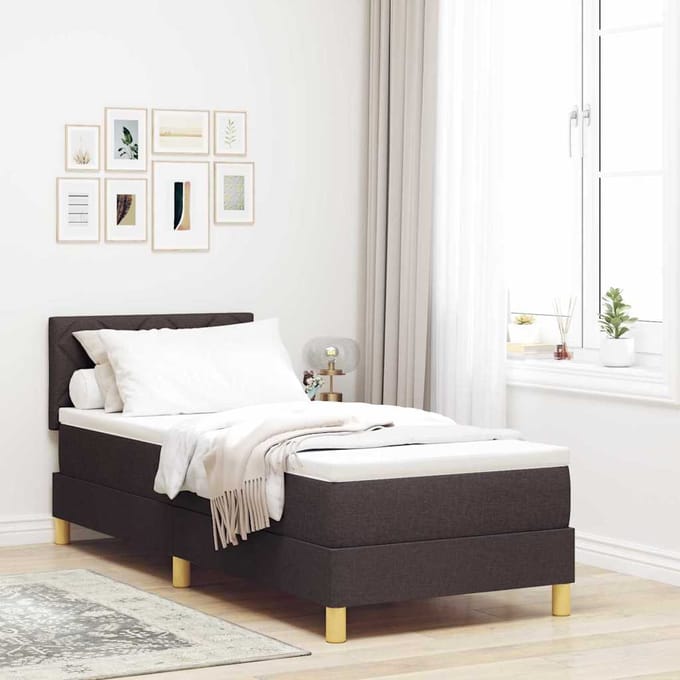 vidaXL - LED - Box - Spring - Bed - met - hoofdeinde - Donkerbruin - 80 - x - 200 - cm - Stof