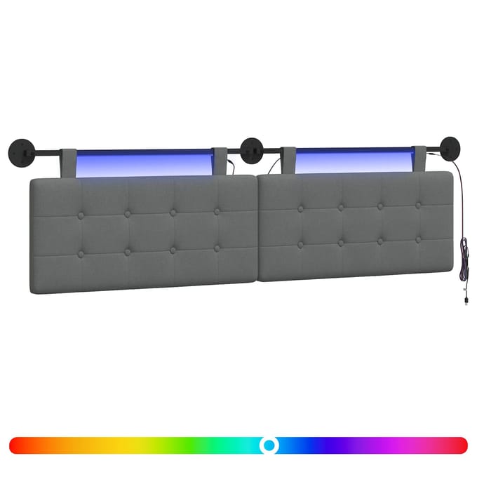 vidaXL - Hangend - hoofdbord - Met - LED-verlichting - Donkergrijs - Stof