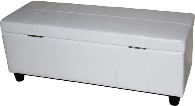 Opbergkist bank Kriens, leer + kunstleer, 112x45x45cm MVG-gecertificeerd ~ wit