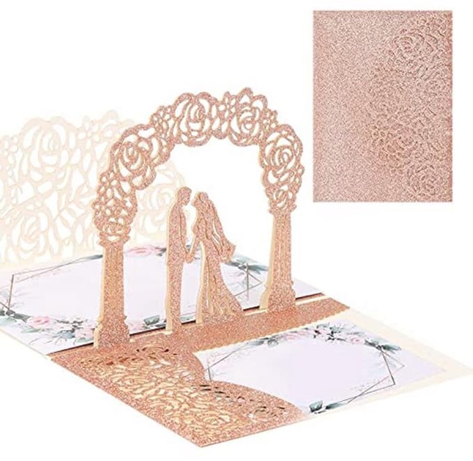 3D Pop-up Huwelijksuitnodiging – Creatieve Bruiloftskaart met Luxe Ontwerp