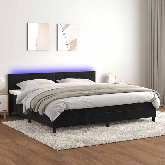 vidaXL - Boxspring - met - matras - en - LED - fluweel - zwart - 200x200 - cm