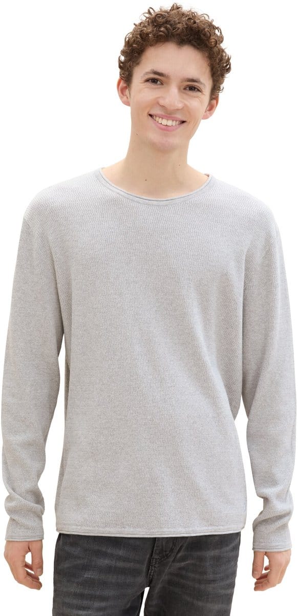 Tom Tailor Denim - Gebreide trui van katoen - Maat XL - Light Stone Grey Melange