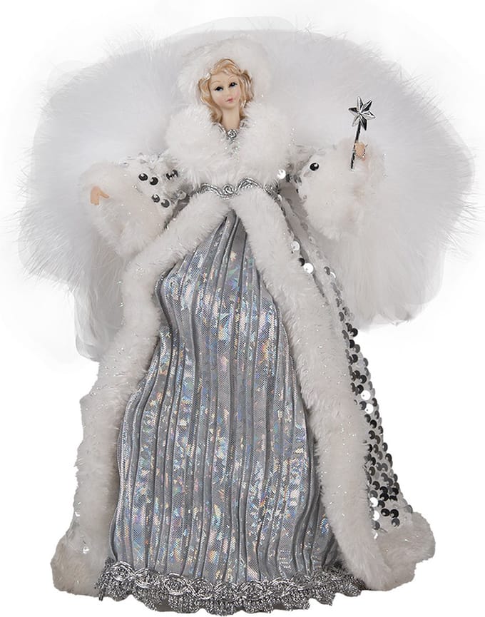 Clayre & Eef Kerstdecoratie Engel 28 cm Wit Zilverkleurig Kunststof