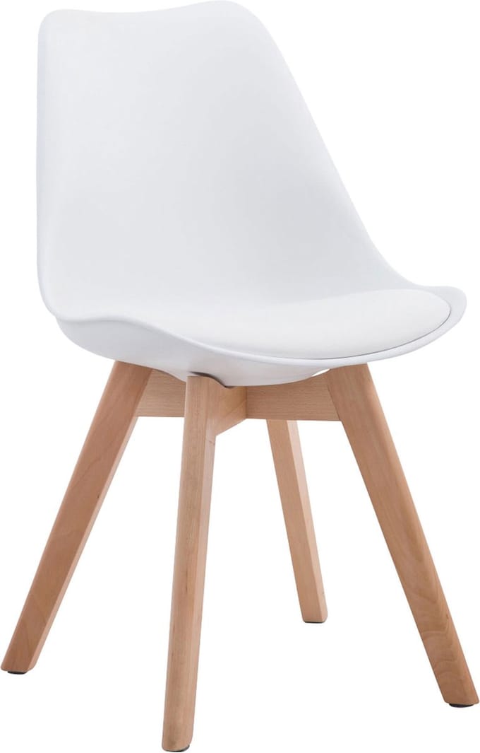 CLP Borneo Set van 4 eetkamerstoelen - Zonder armleuning - Hout frame - Kunstleer - wit natura