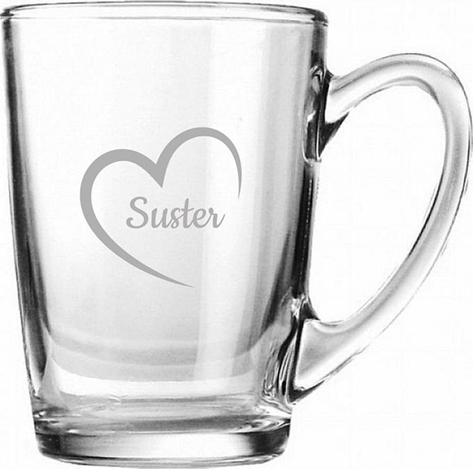 Gegraveerde Theeglas 32cl Suster mei hert