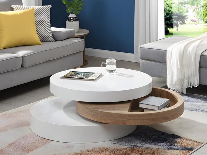 Vente-unique Salontafel met draaiblad JANITA - MDF - Eik en wit